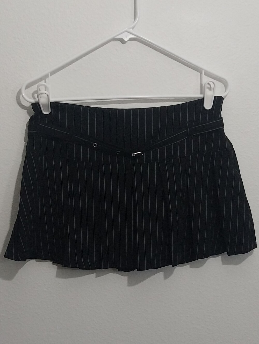 Black Pinstripe Pleated Mini Skort